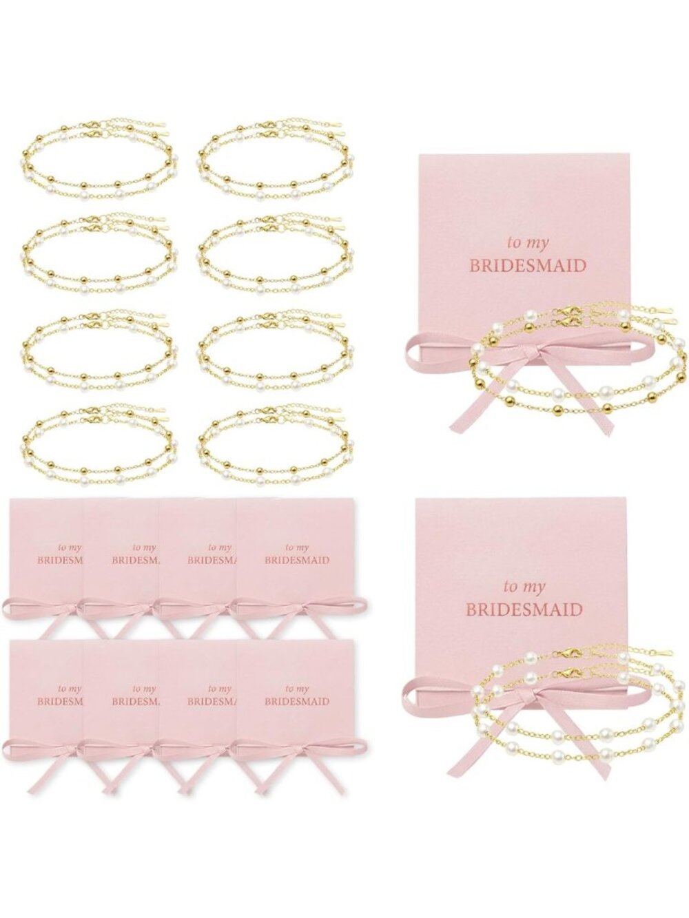24PCS Bridesmaid Gift Pearl Bracelets Set - 18K Gold Surgical Steel Jewelry